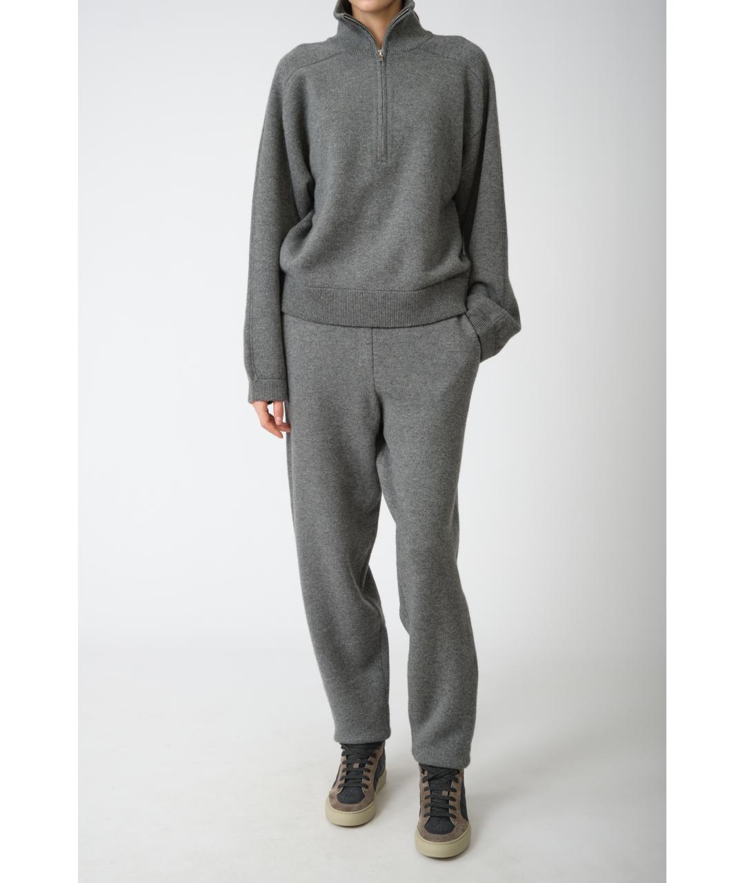 LOULOU STUDIO Серые кашемировые прямые брюки, фото 4