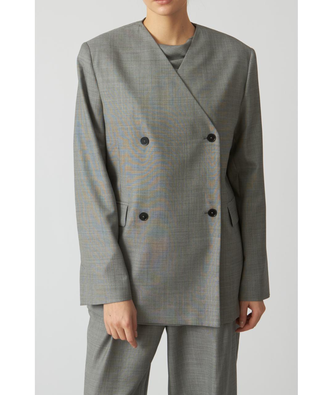 LOULOU STUDIO Серый шерстяной жакет/пиджак, фото 4