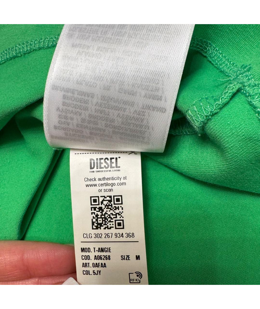 DIESEL Зеленая хлопко-эластановая майка, фото 4