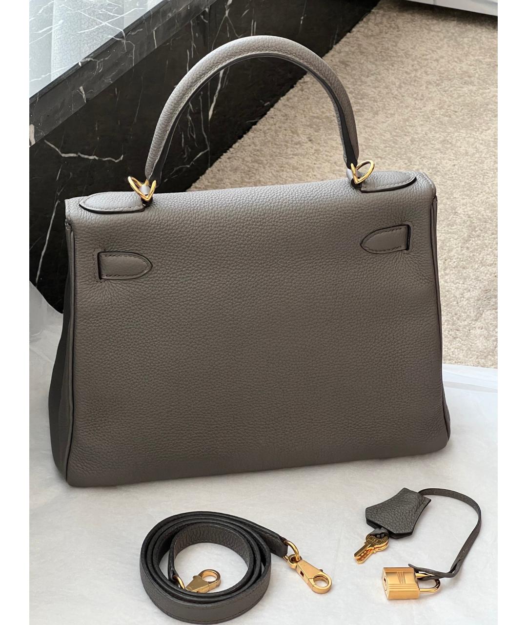 HERMES Серая кожаная сумка с короткими ручками, фото 2