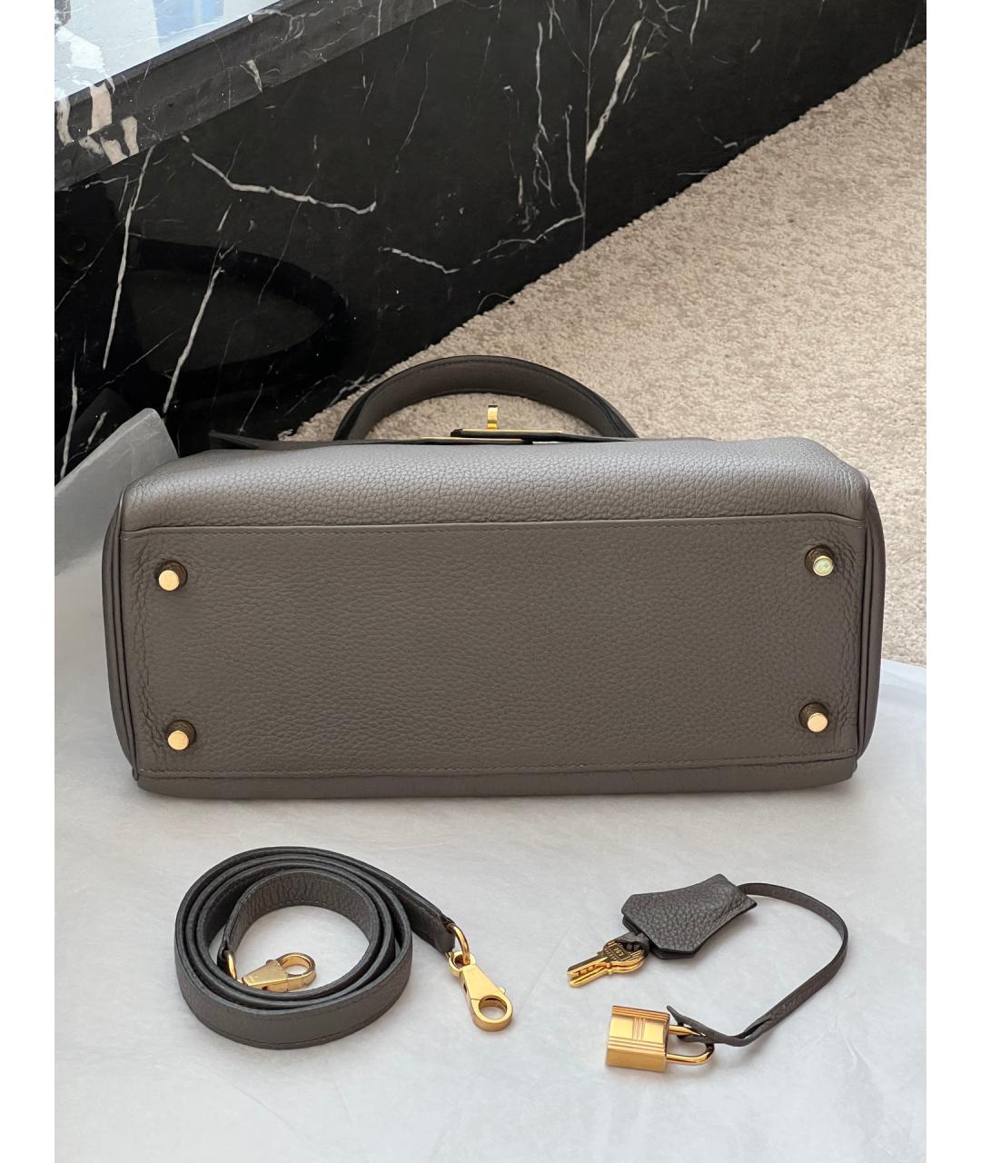 HERMES Серая кожаная сумка с короткими ручками, фото 3