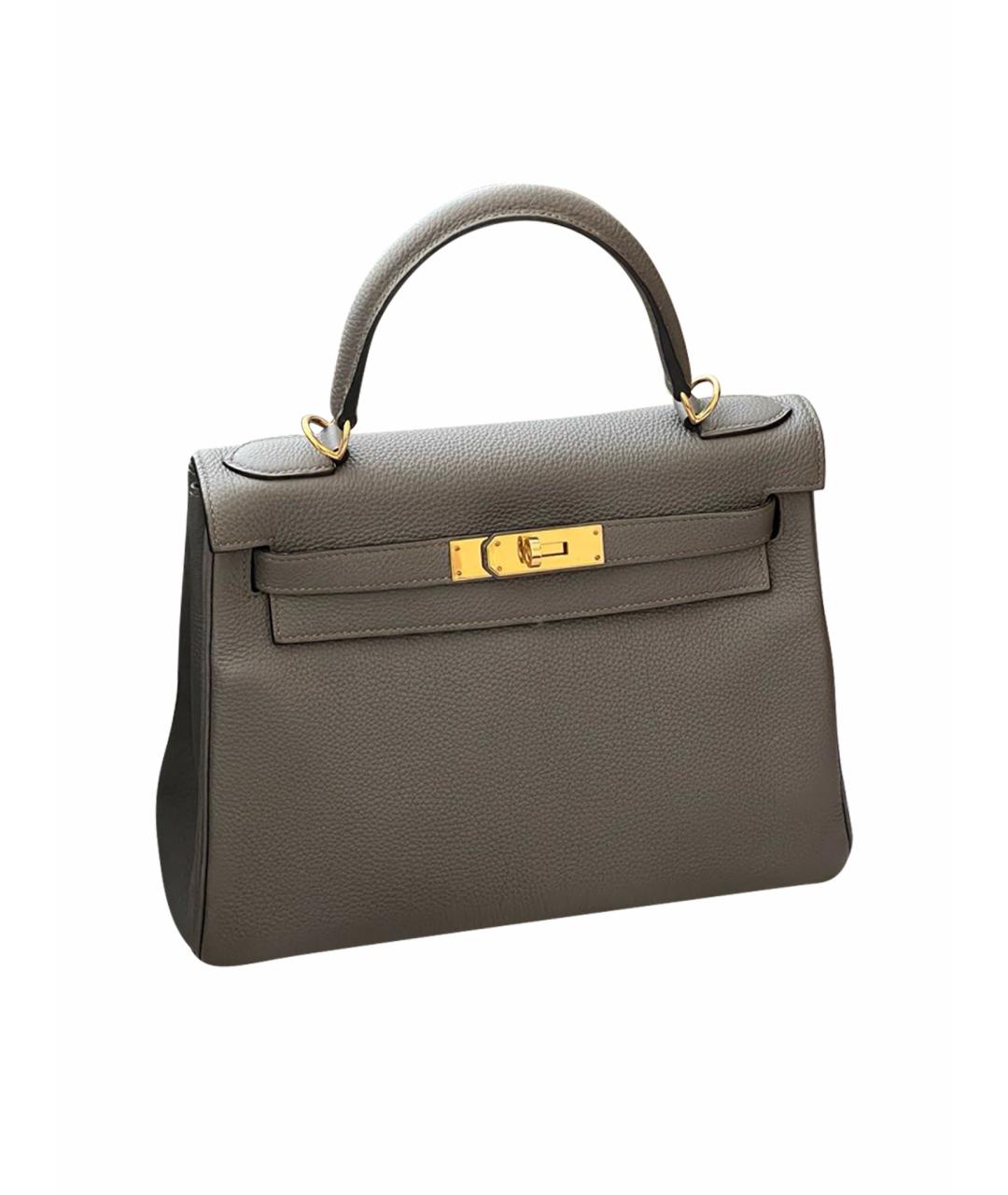 HERMES Серая кожаная сумка с короткими ручками, фото 1