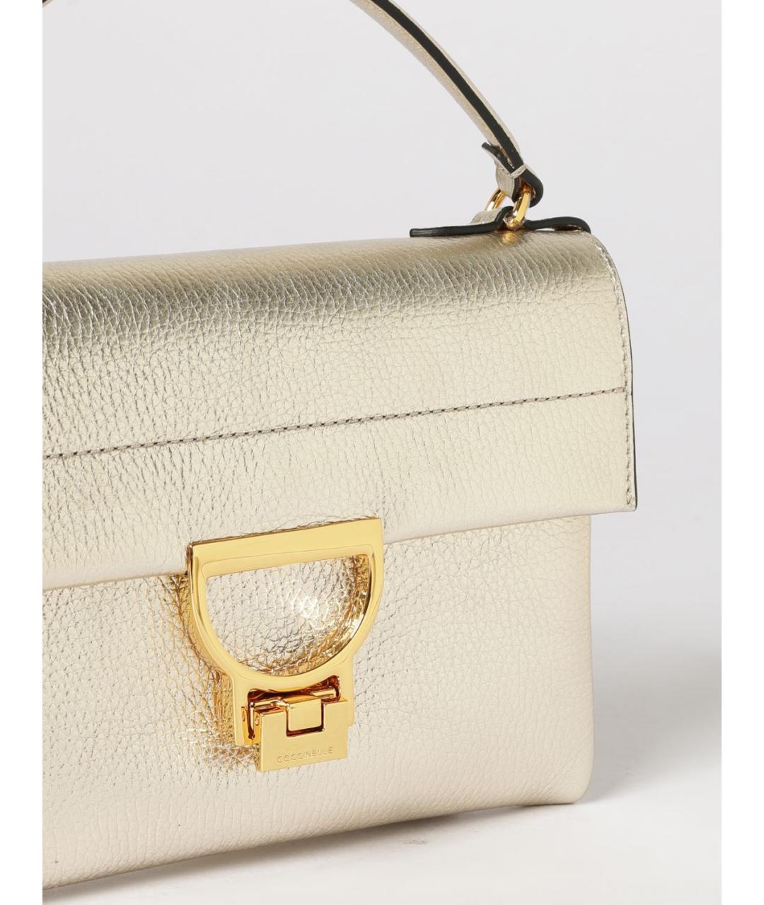 COCCINELLE Золотая кожаная сумка с короткими ручками, фото 3