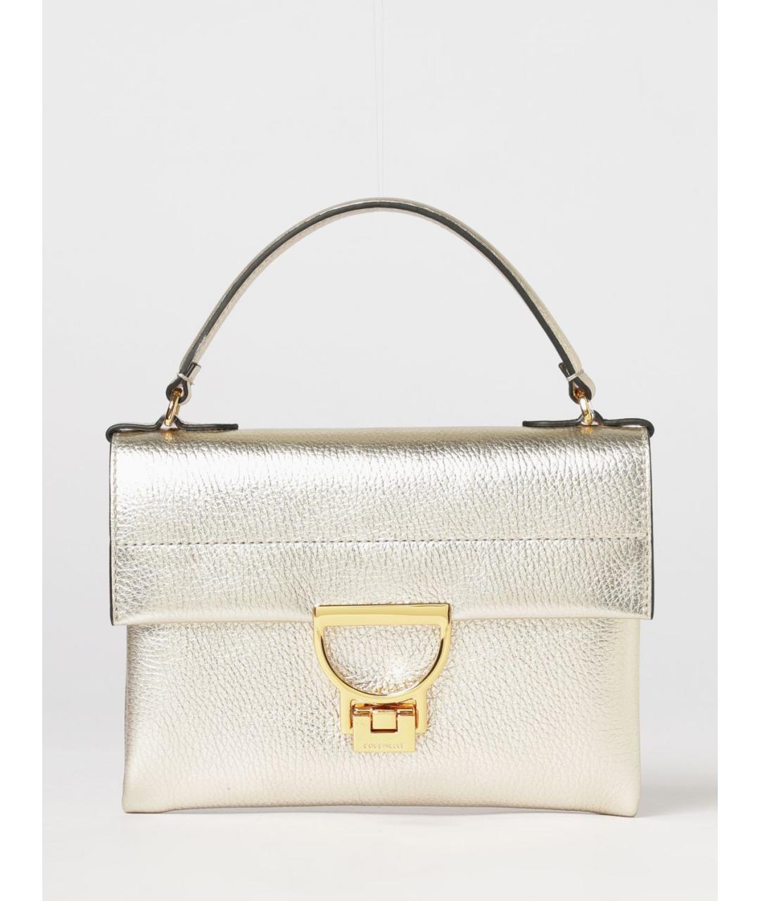 COCCINELLE Золотая кожаная сумка с короткими ручками, фото 4
