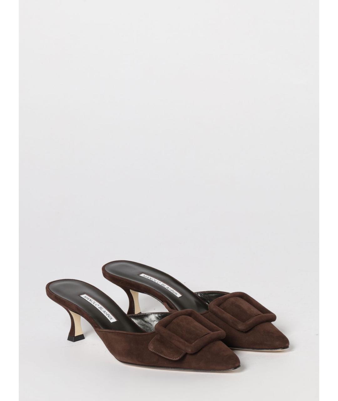 MANOLO BLAHNIK Коричневые замшевые мюли, фото 2