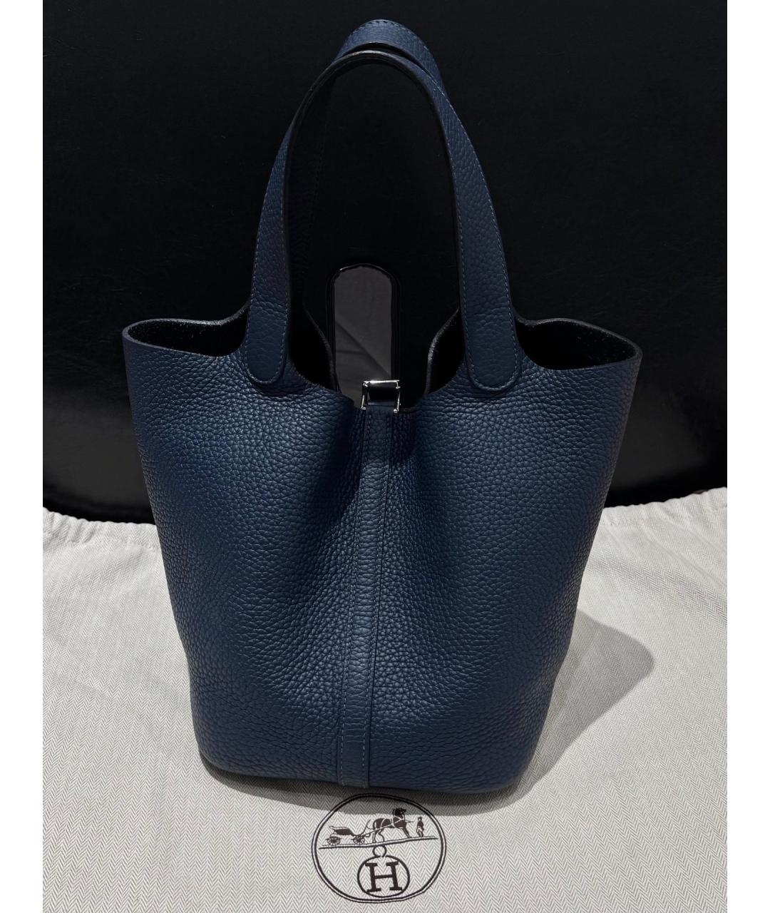 HERMES Темно-синяя кожаная сумка с короткими ручками, фото 2