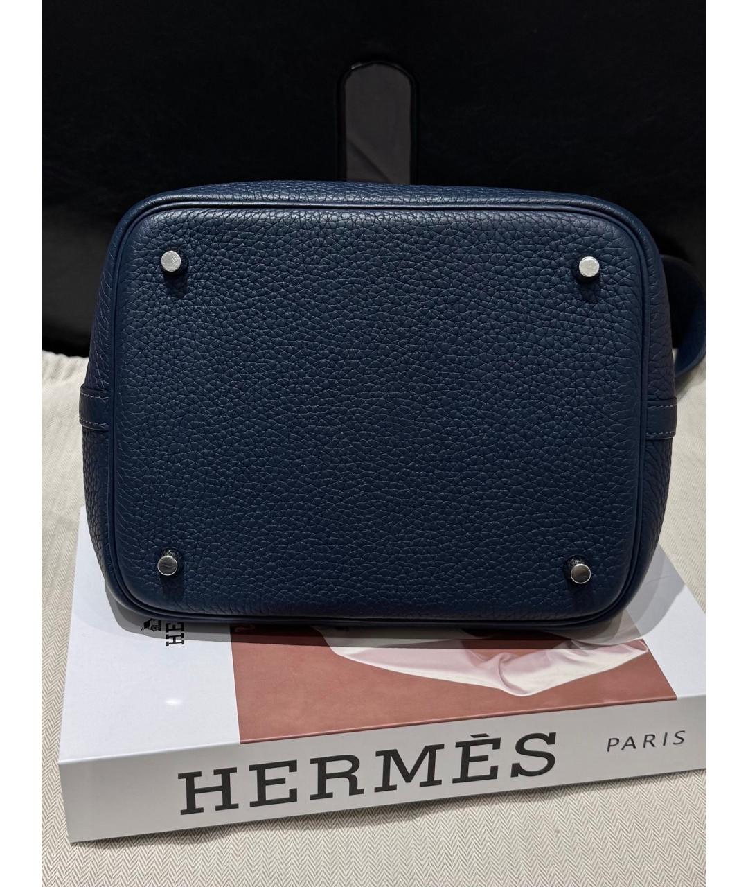 HERMES Темно-синяя кожаная сумка с короткими ручками, фото 3