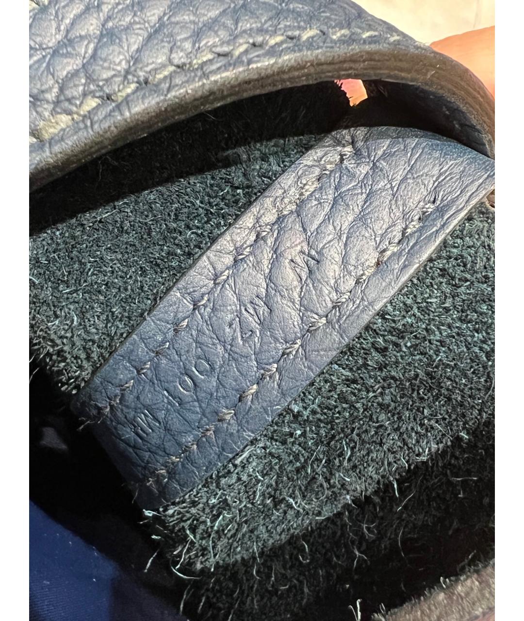 HERMES Темно-синяя кожаная сумка с короткими ручками, фото 4