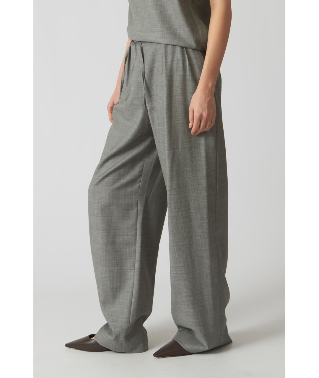 LOULOU STUDIO Серые шерстяные прямые брюки, фото 4