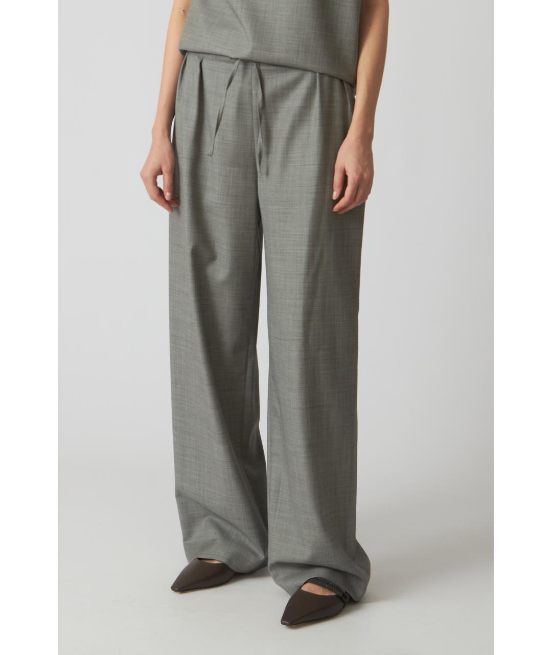 LOULOU STUDIO Серые шерстяные прямые брюки, фото 2
