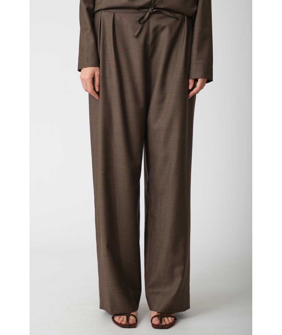 LOULOU STUDIO Коричневые шерстяные прямые брюки, фото 2