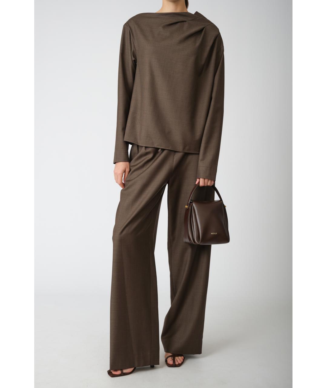 LOULOU STUDIO Коричневые шерстяные прямые брюки, фото 6