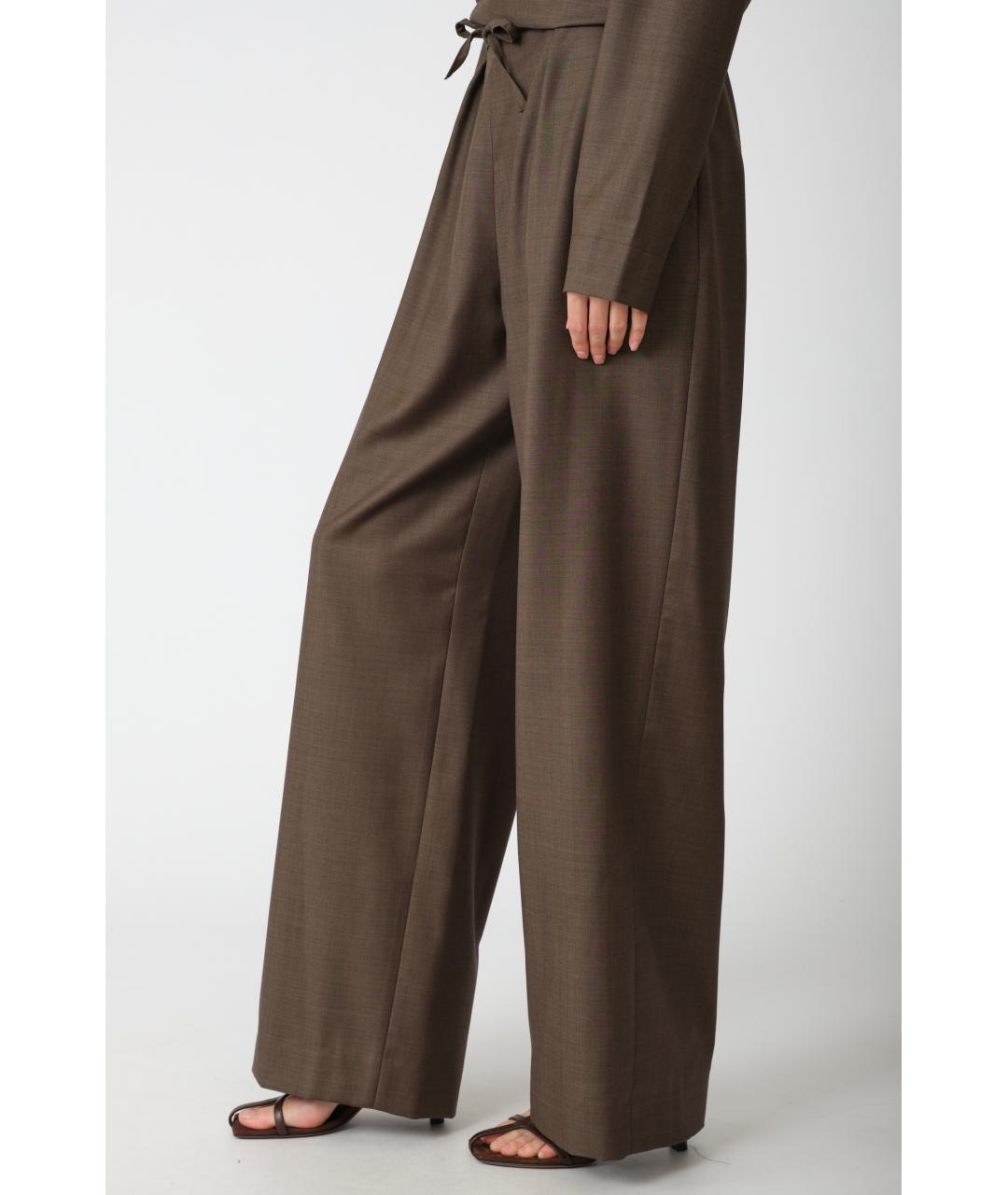 LOULOU STUDIO Коричневые шерстяные прямые брюки, фото 3