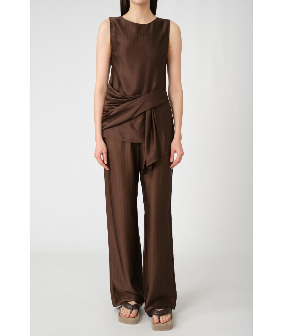 LOULOU STUDIO Коричневые шелковые прямые брюки, фото 5