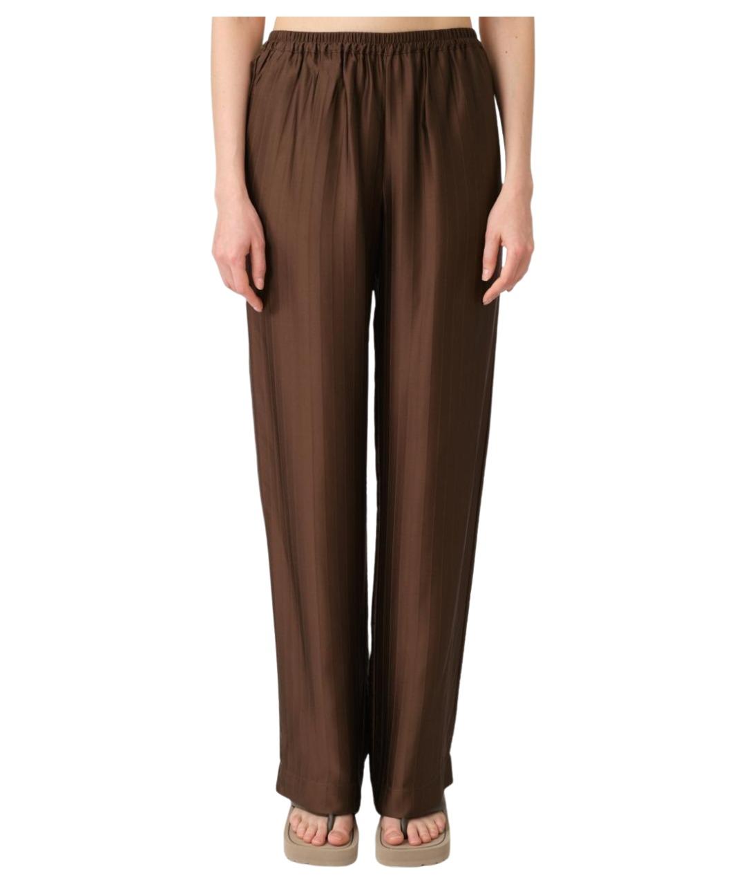 LOULOU STUDIO Коричневые шелковые прямые брюки, фото 1