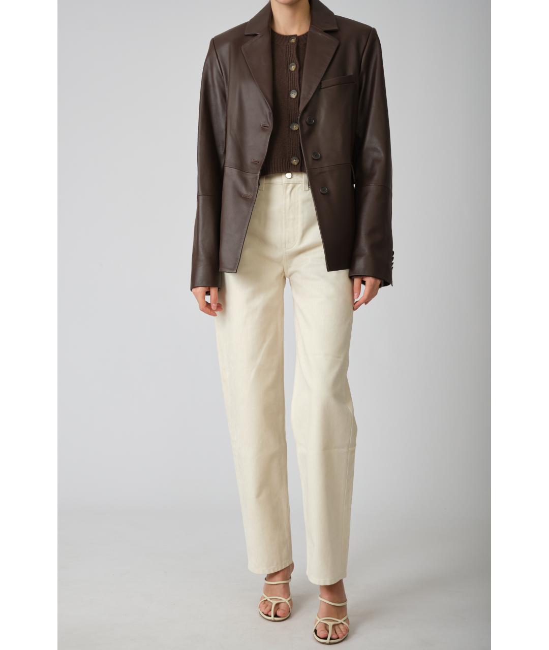 LOULOU STUDIO Бежевые хлопковые прямые джинсы, фото 6