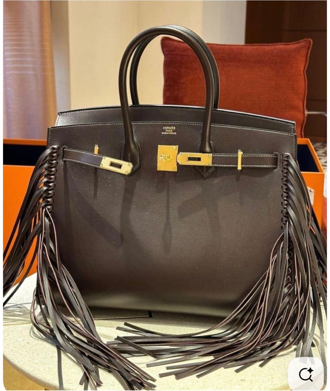 HERMES Коричневая кожаная сумка с короткими ручками, фото 2