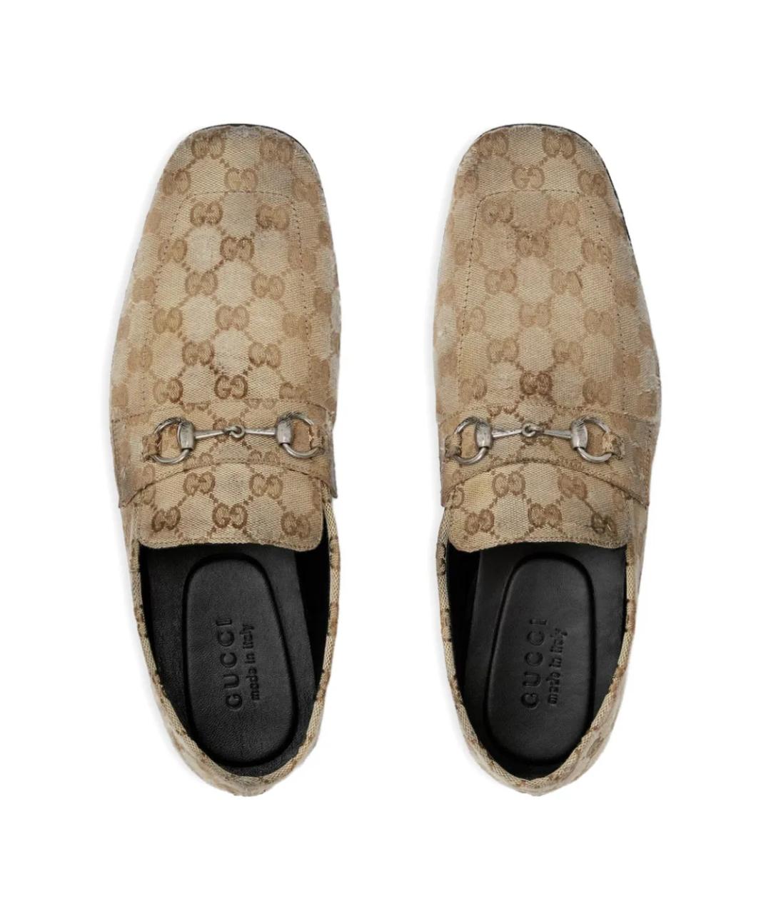 GUCCI Бежевые текстильные мокасины, фото 4