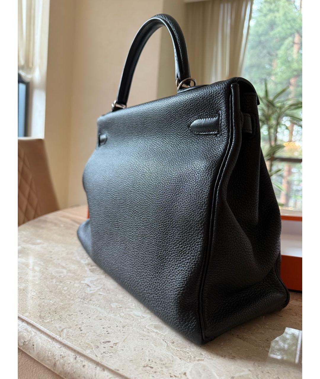 HERMES Черная кожаная сумка с короткими ручками, фото 2