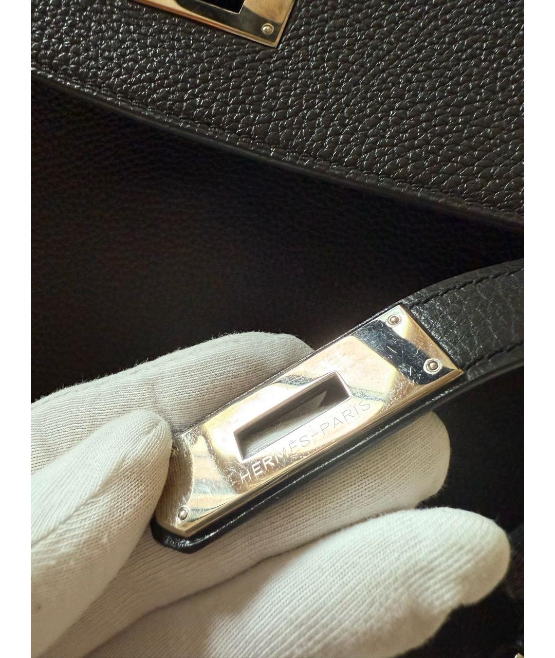 HERMES Черная кожаная сумка с короткими ручками, фото 7