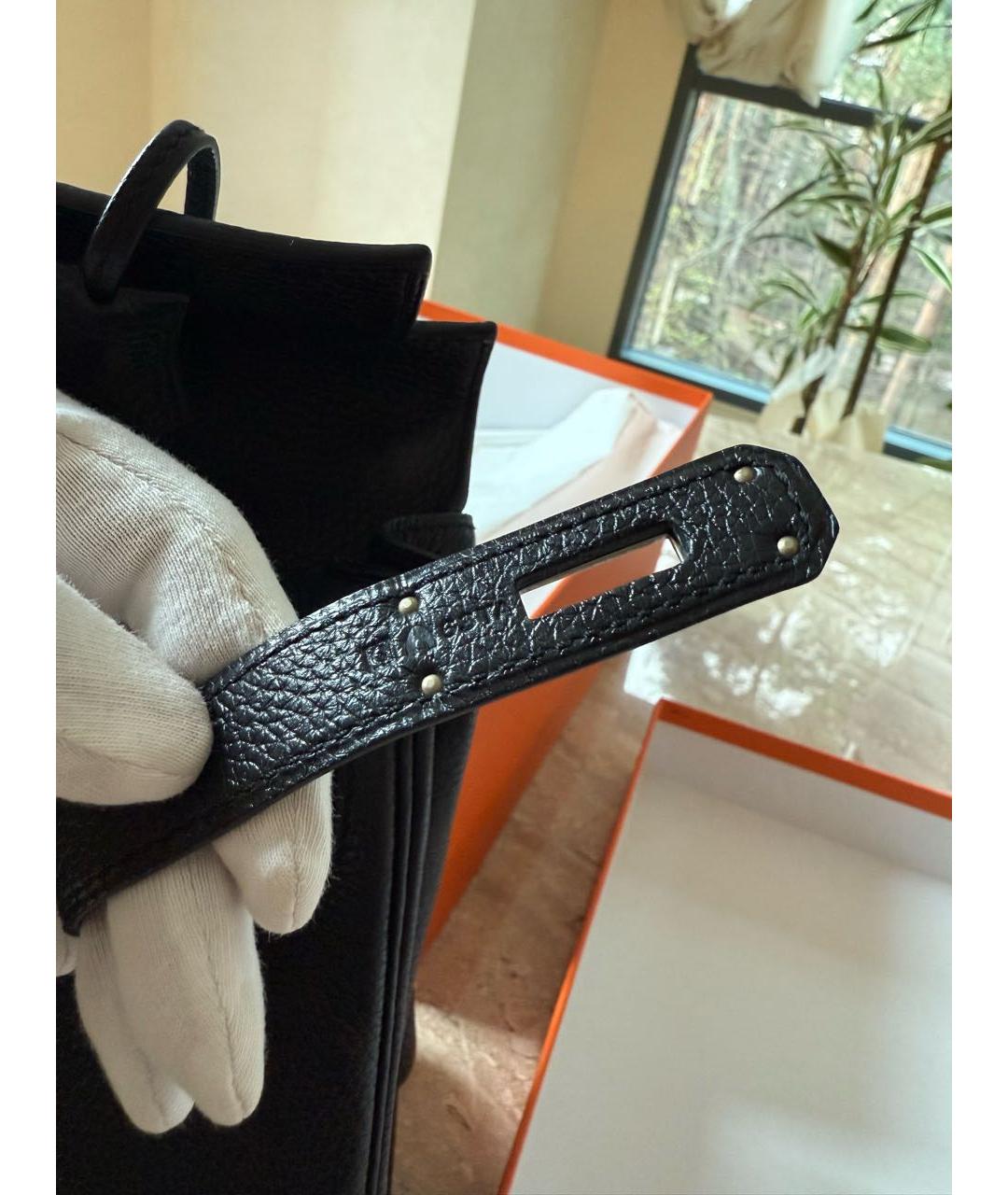 HERMES Черная кожаная сумка с короткими ручками, фото 4