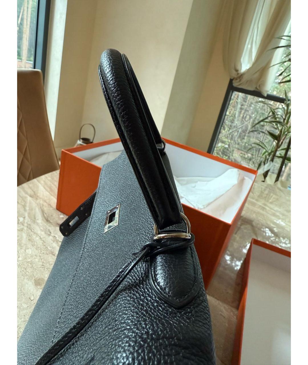 HERMES Черная кожаная сумка с короткими ручками, фото 5