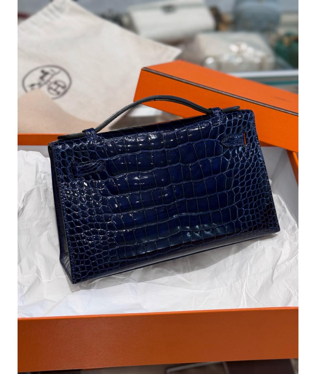 HERMES Синяя кожаная сумка с короткими ручками, фото 2