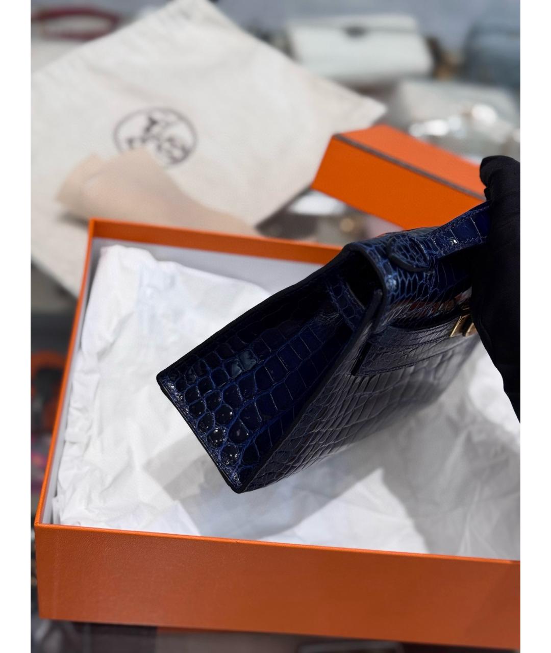 HERMES Синяя кожаная сумка с короткими ручками, фото 3