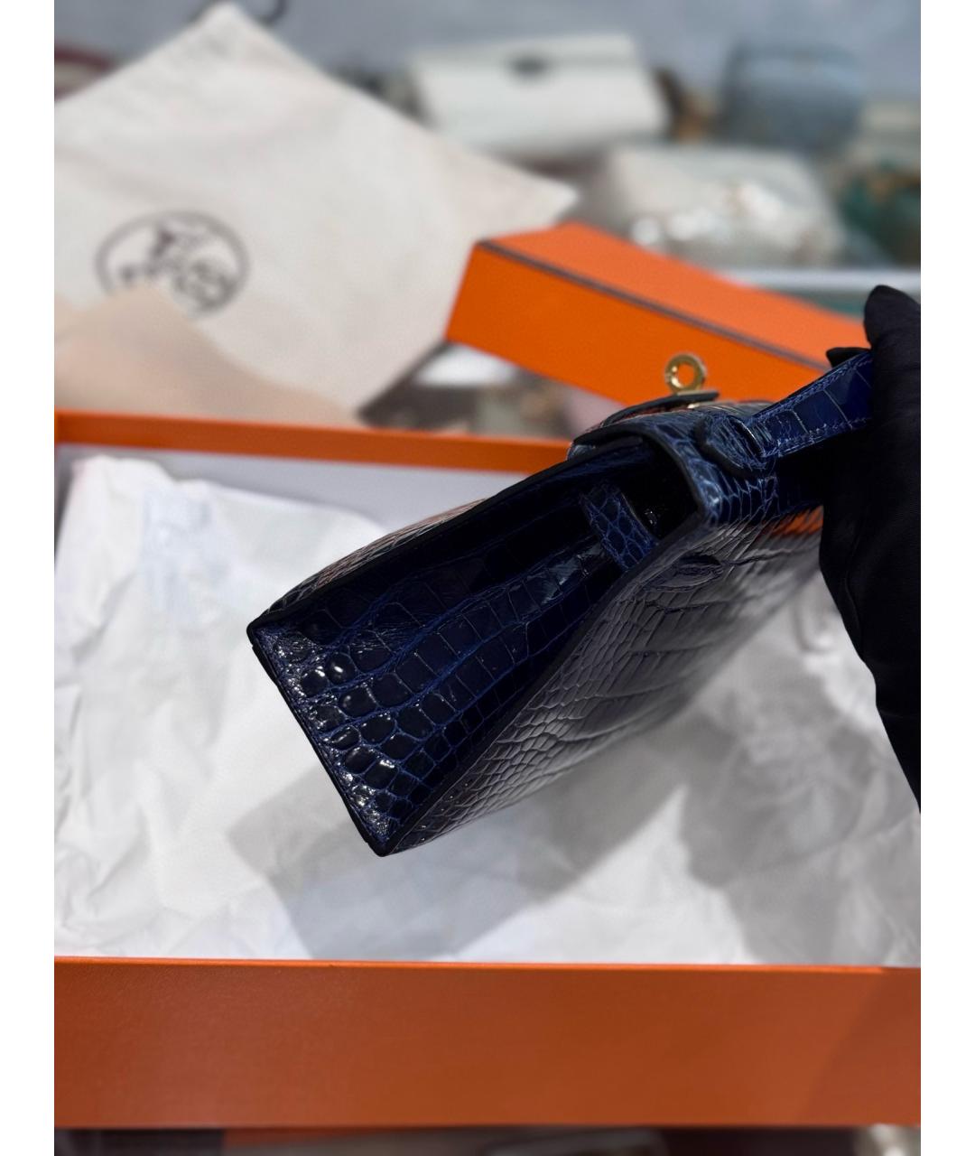 HERMES Синяя кожаная сумка с короткими ручками, фото 4