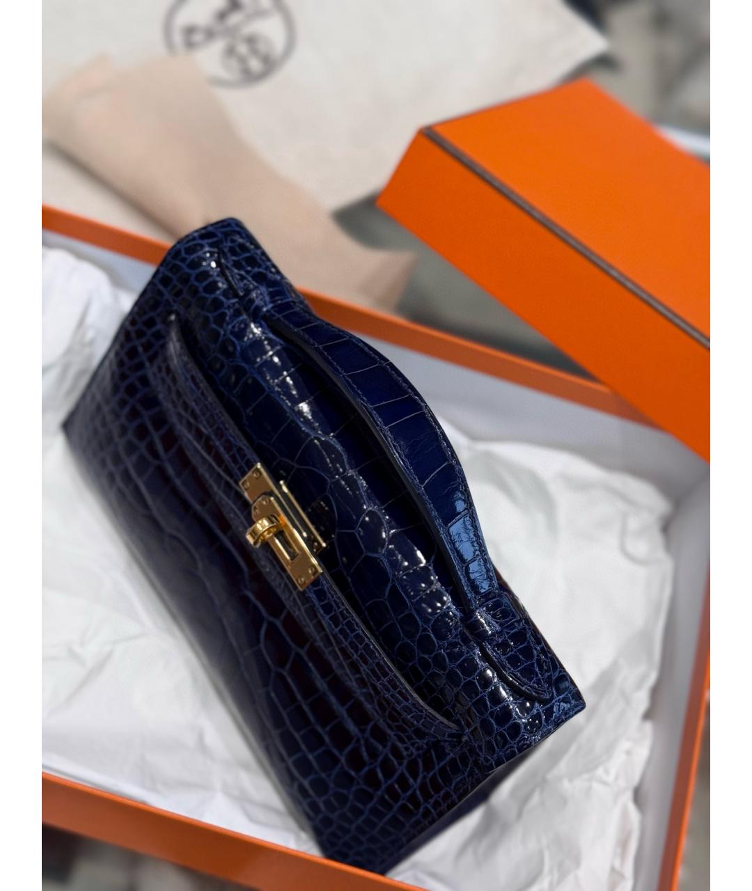 HERMES Синяя кожаная сумка с короткими ручками, фото 6