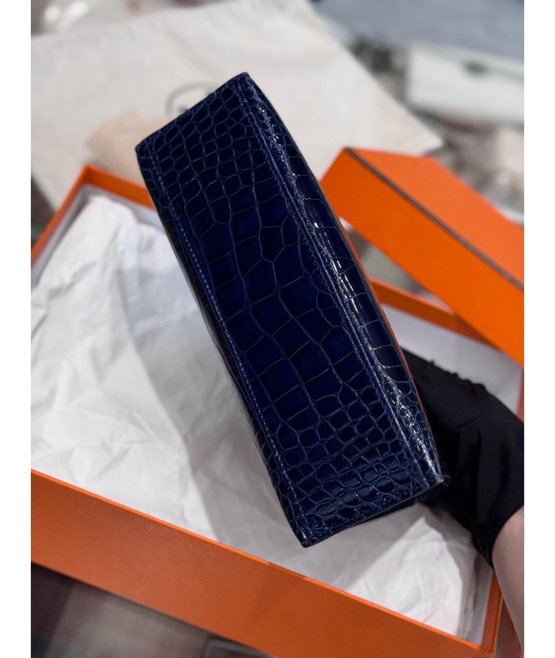 HERMES Синяя кожаная сумка с короткими ручками, фото 5