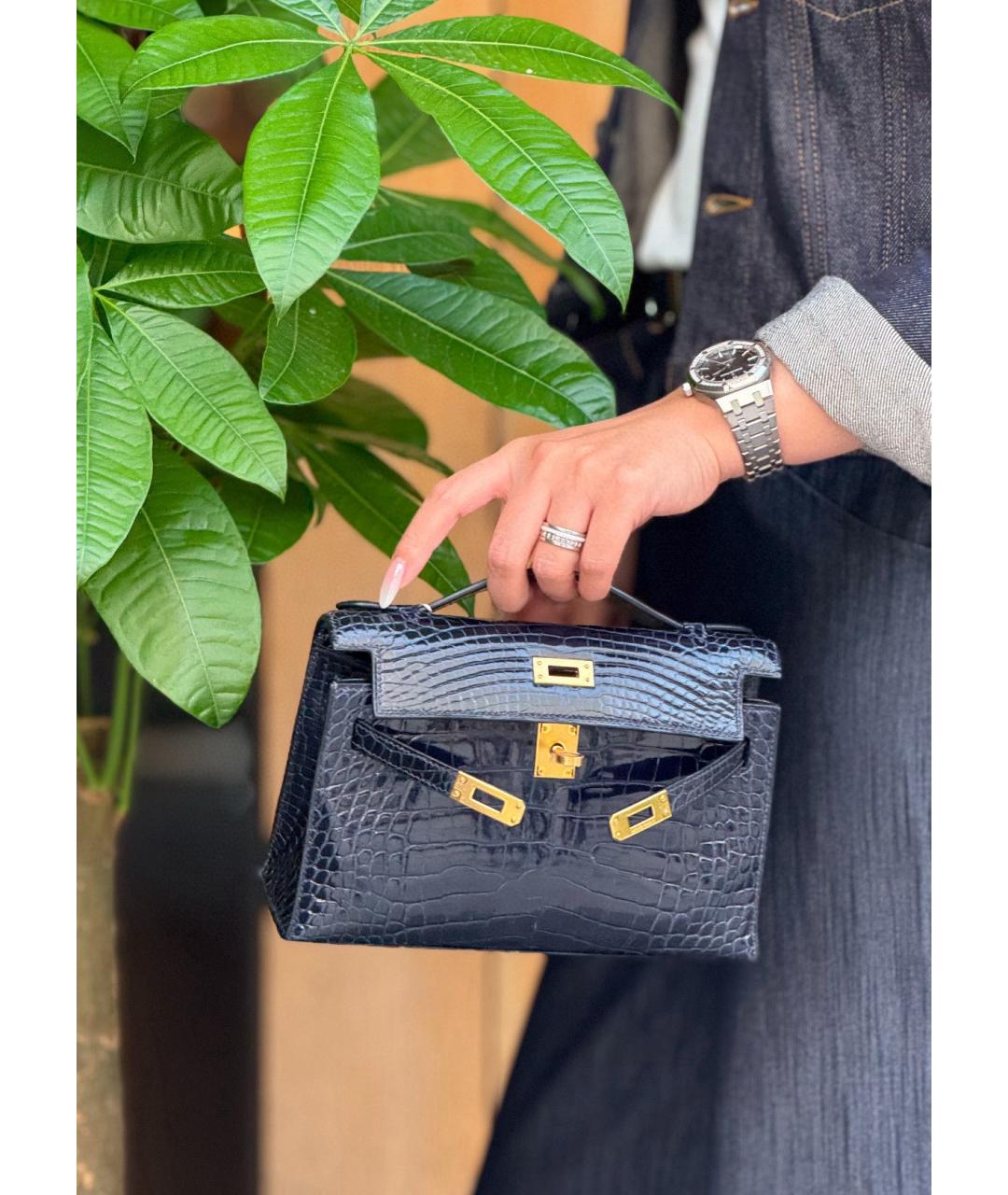 HERMES Синяя кожаная сумка с короткими ручками, фото 8