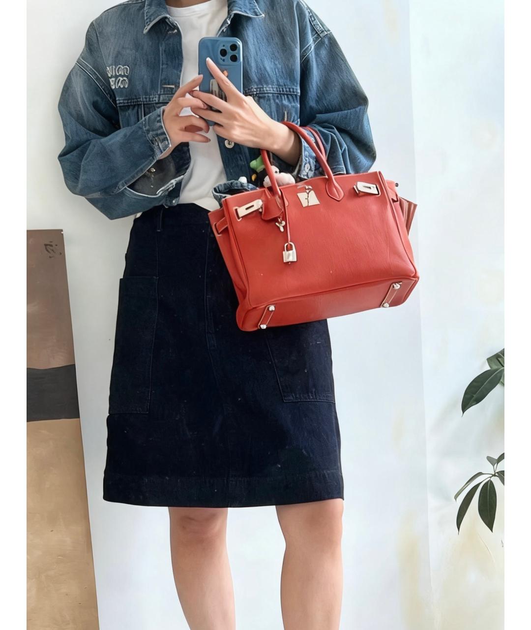 HERMES Красная кожаная сумка с короткими ручками, фото 6