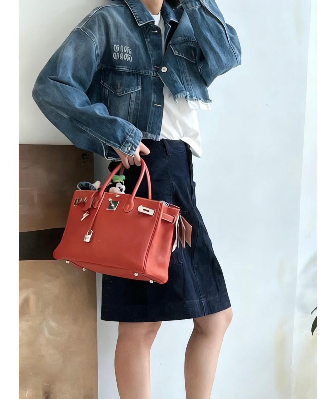 HERMES Красная кожаная сумка с короткими ручками, фото 5