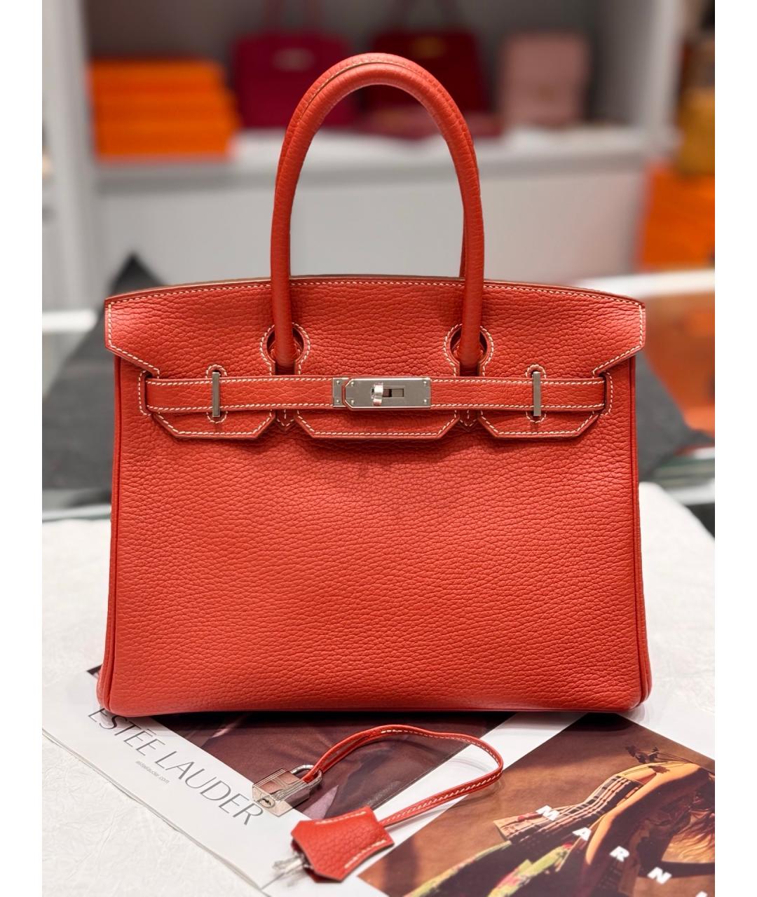 HERMES Красная кожаная сумка с короткими ручками, фото 7