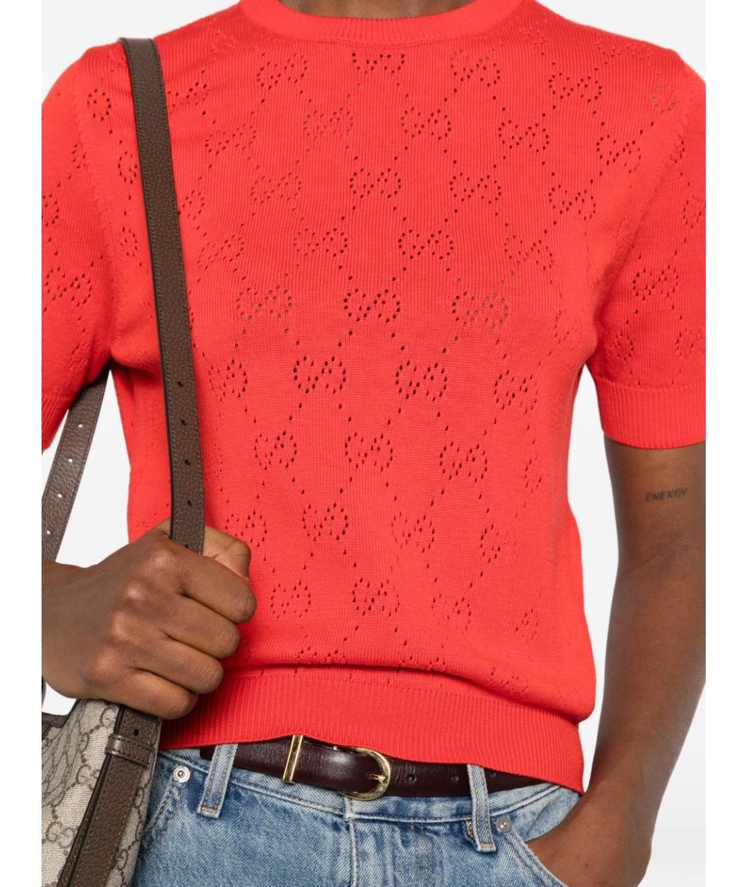 GUCCI Оранжевая шелковая футболка, фото 3