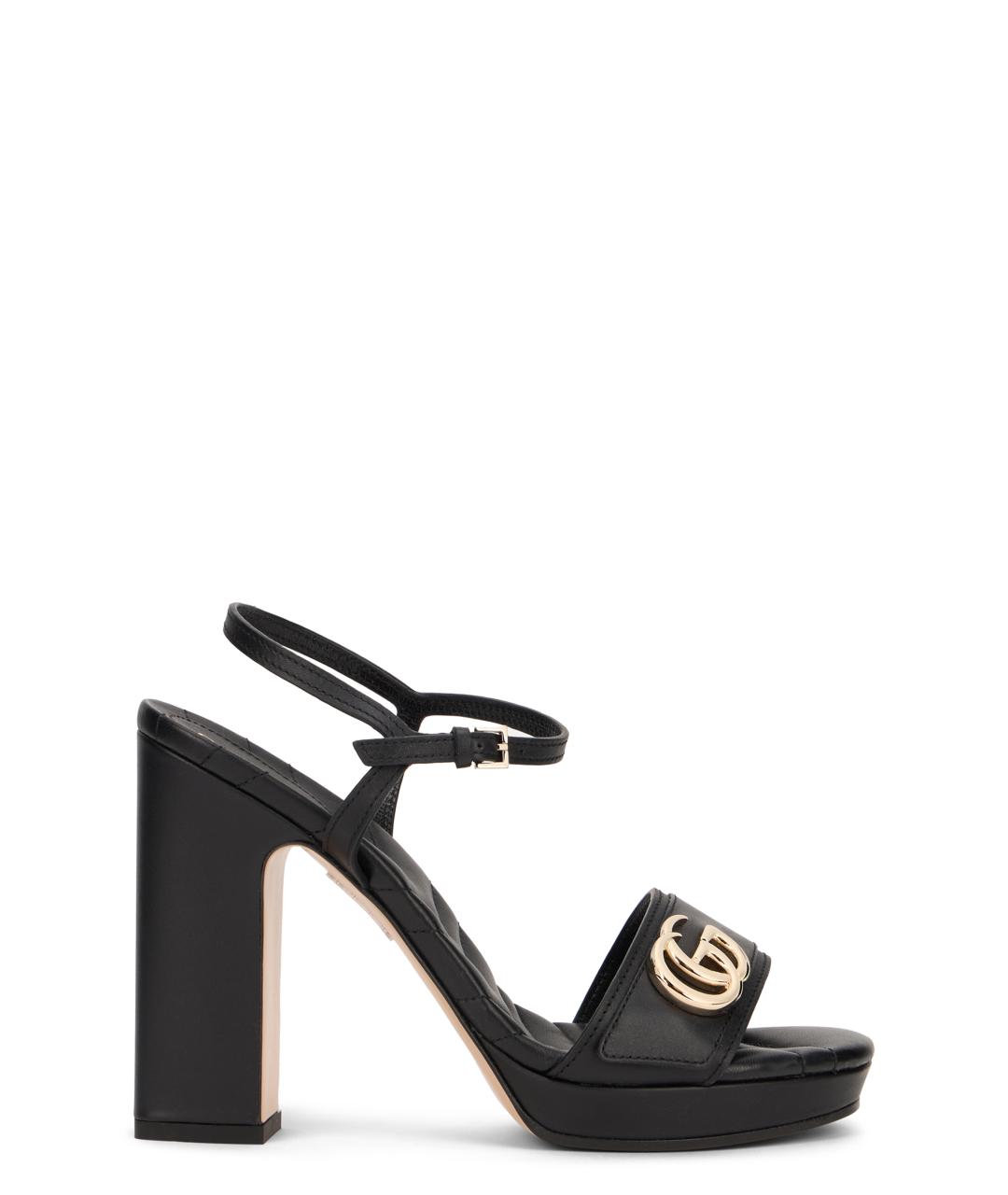 GUCCI Черные кожаные босоножки, фото 1