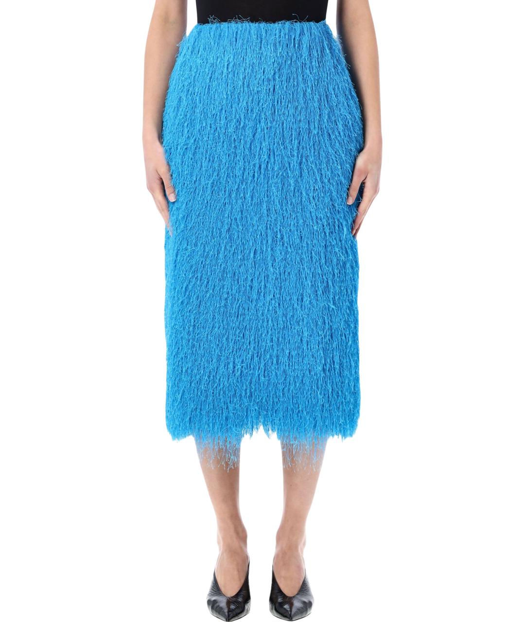 DRIES VAN NOTEN Голубая полиэстеровая юбка миди, фото 1