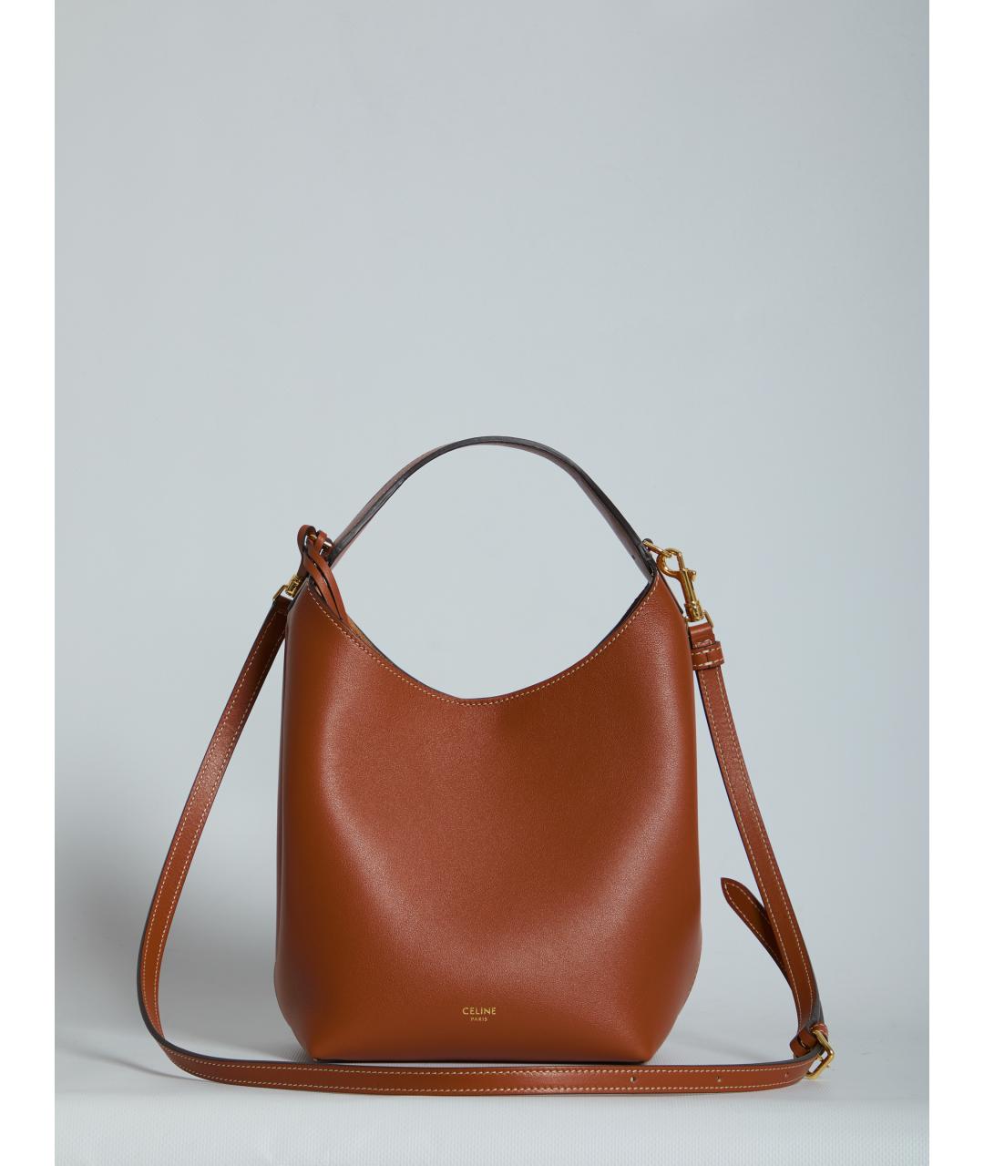 CELINE Коричневая кожаная сумка через плечо, фото 5