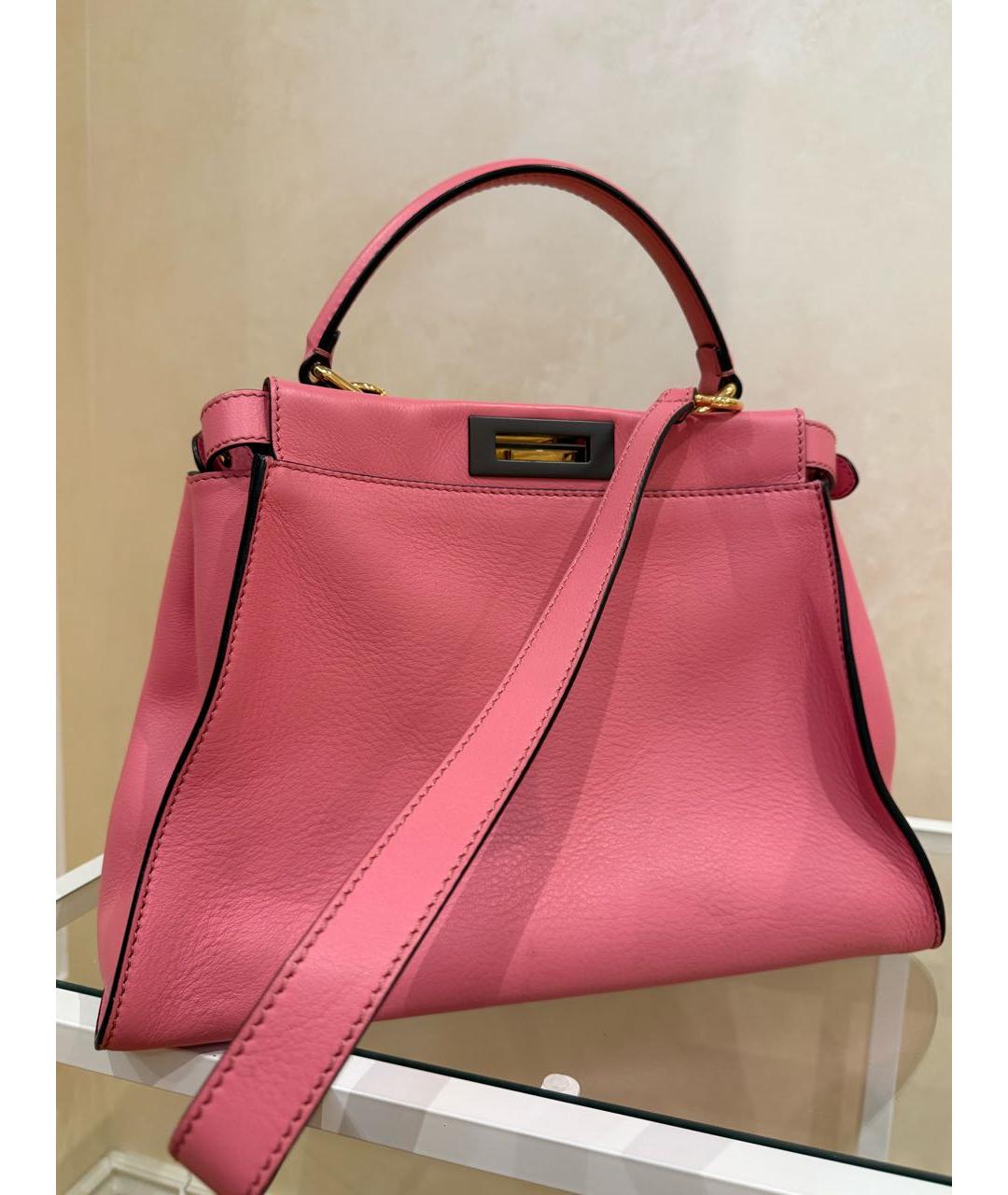 FENDI Розовая кожаная сумка с короткими ручками, фото 2