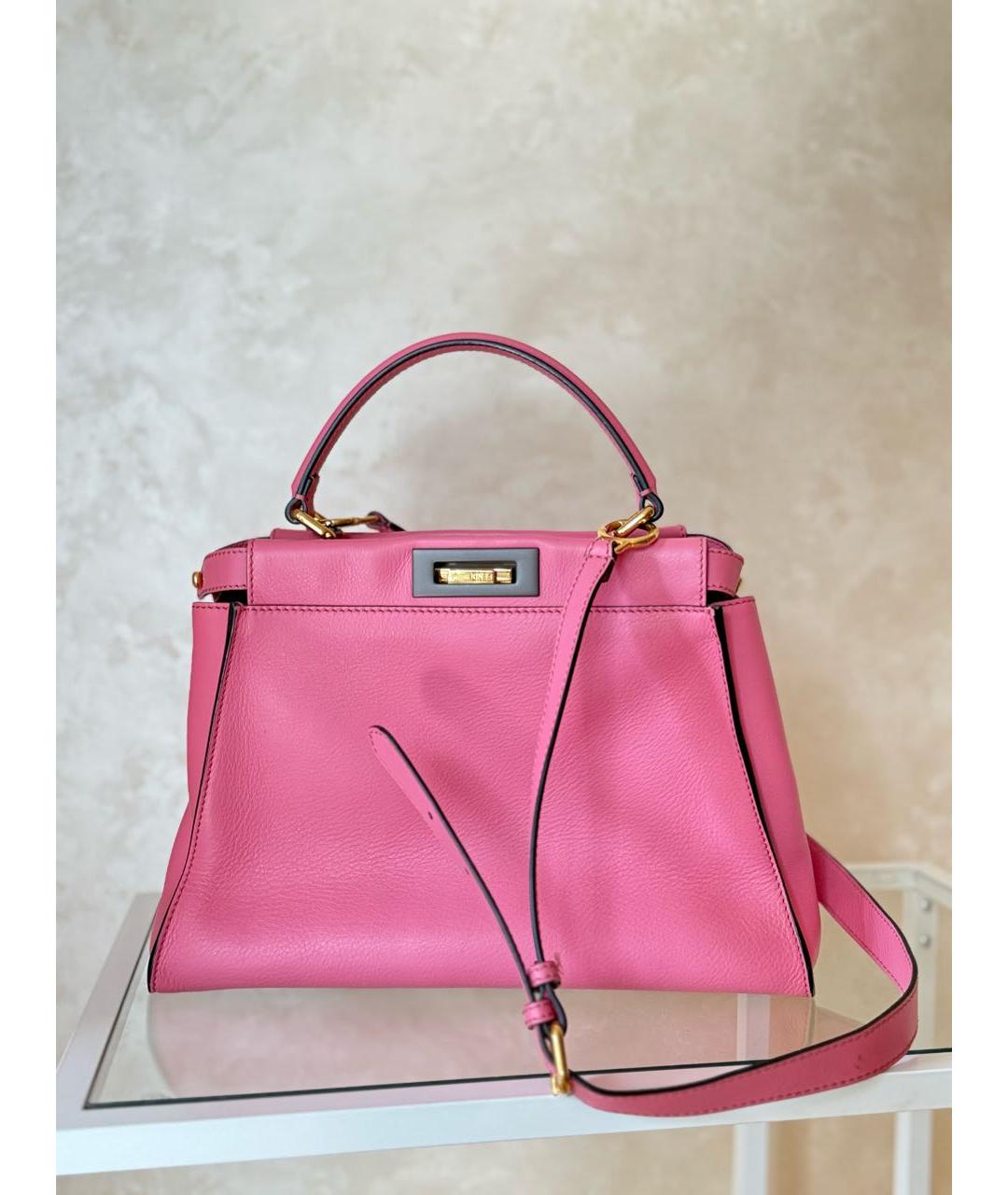 FENDI Розовая кожаная сумка с короткими ручками, фото 8