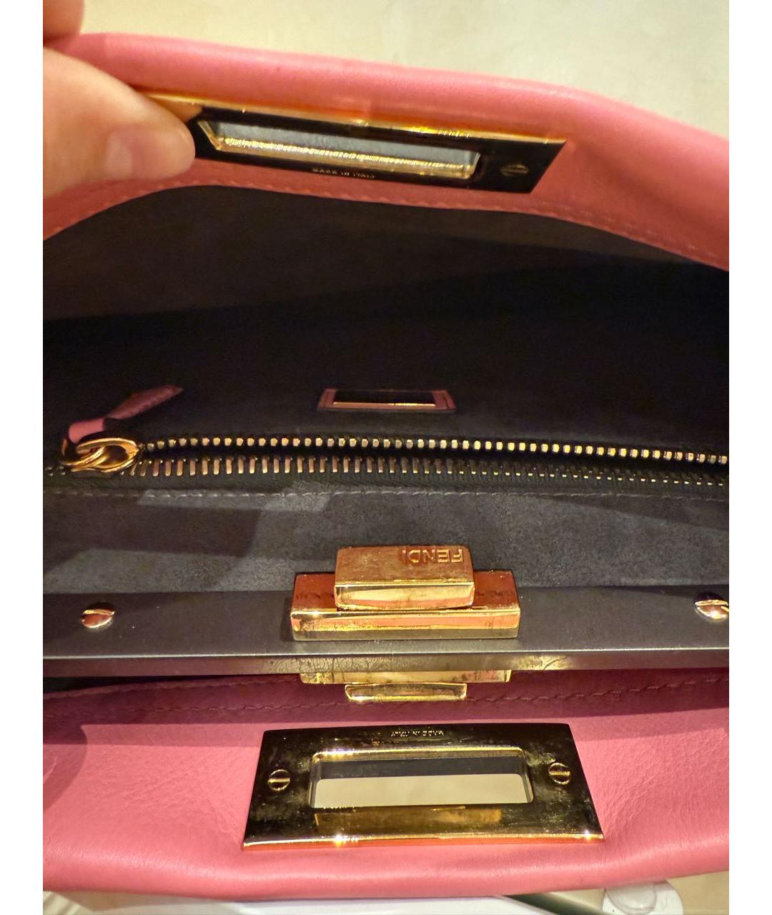 FENDI Розовая кожаная сумка с короткими ручками, фото 4