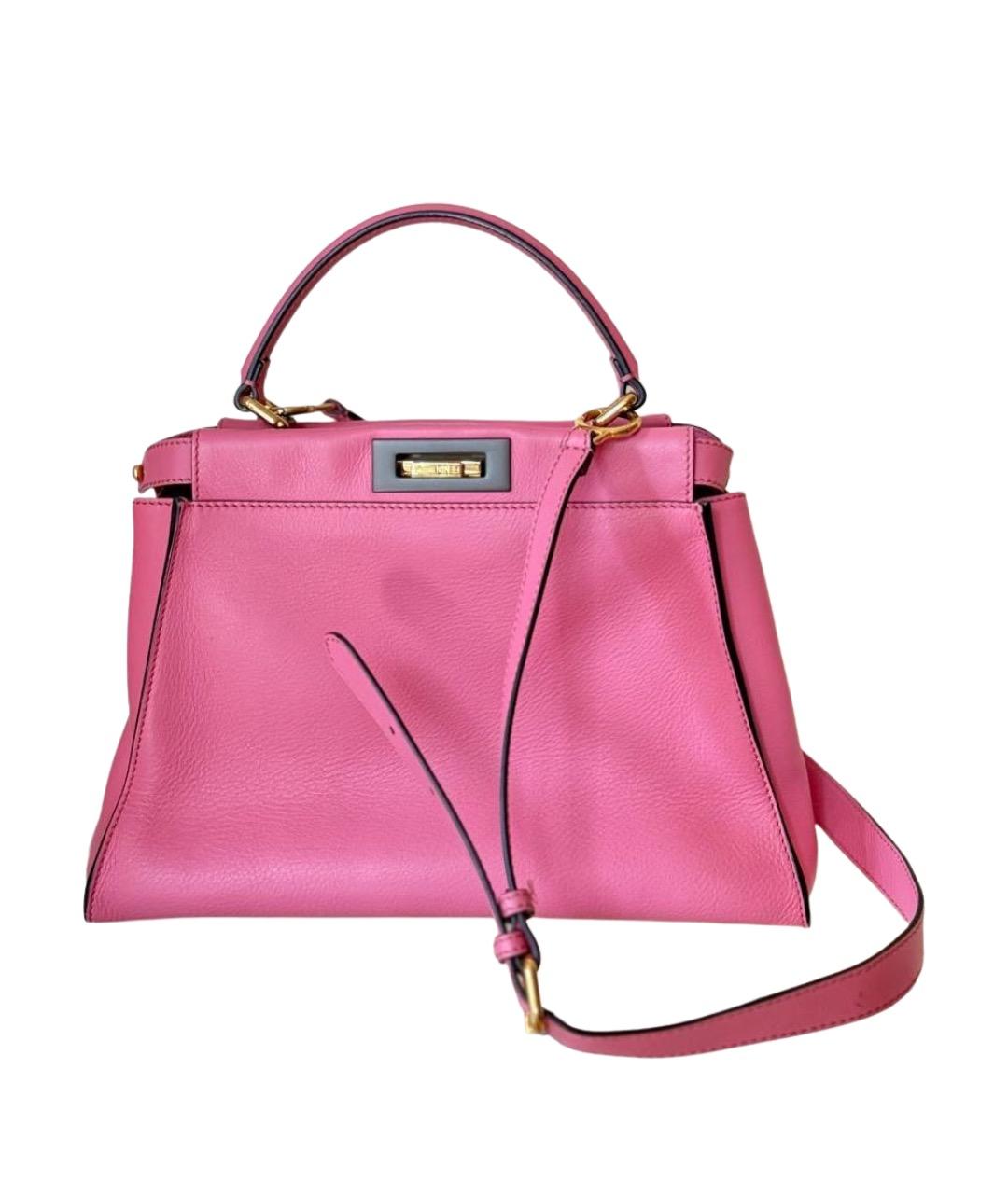 FENDI Розовая кожаная сумка с короткими ручками, фото 1