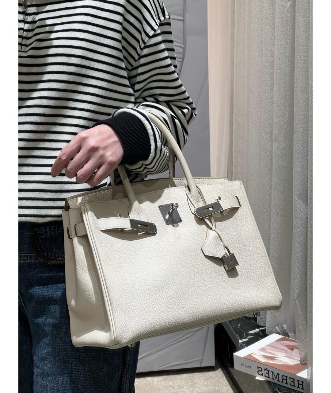 HERMES Белая кожаная сумка с короткими ручками, фото 7
