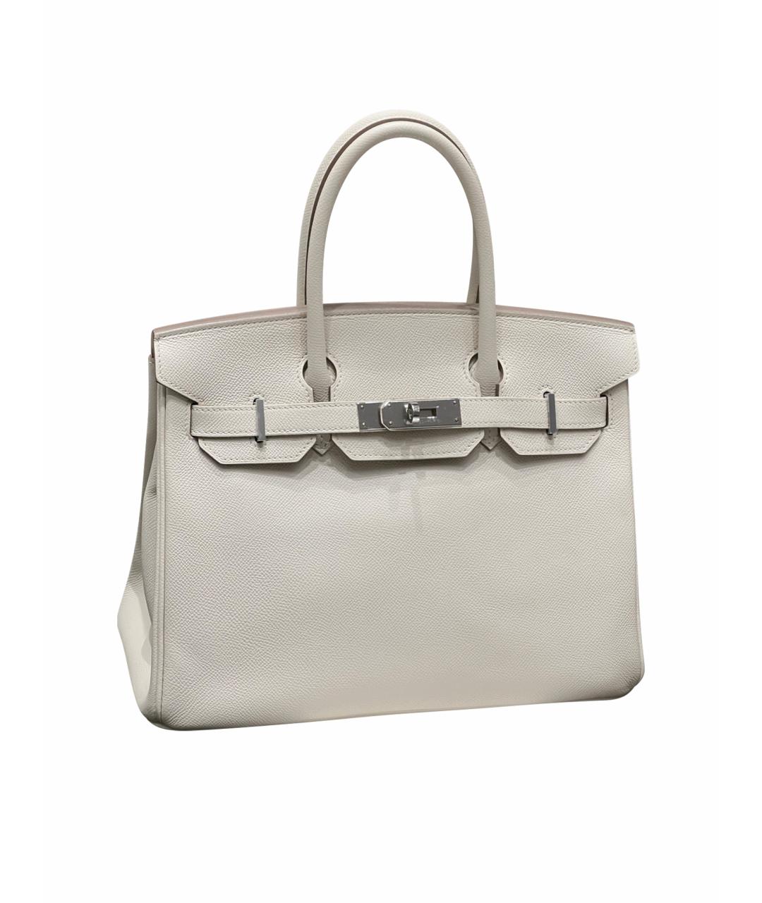 HERMES Белая кожаная сумка с короткими ручками, фото 1