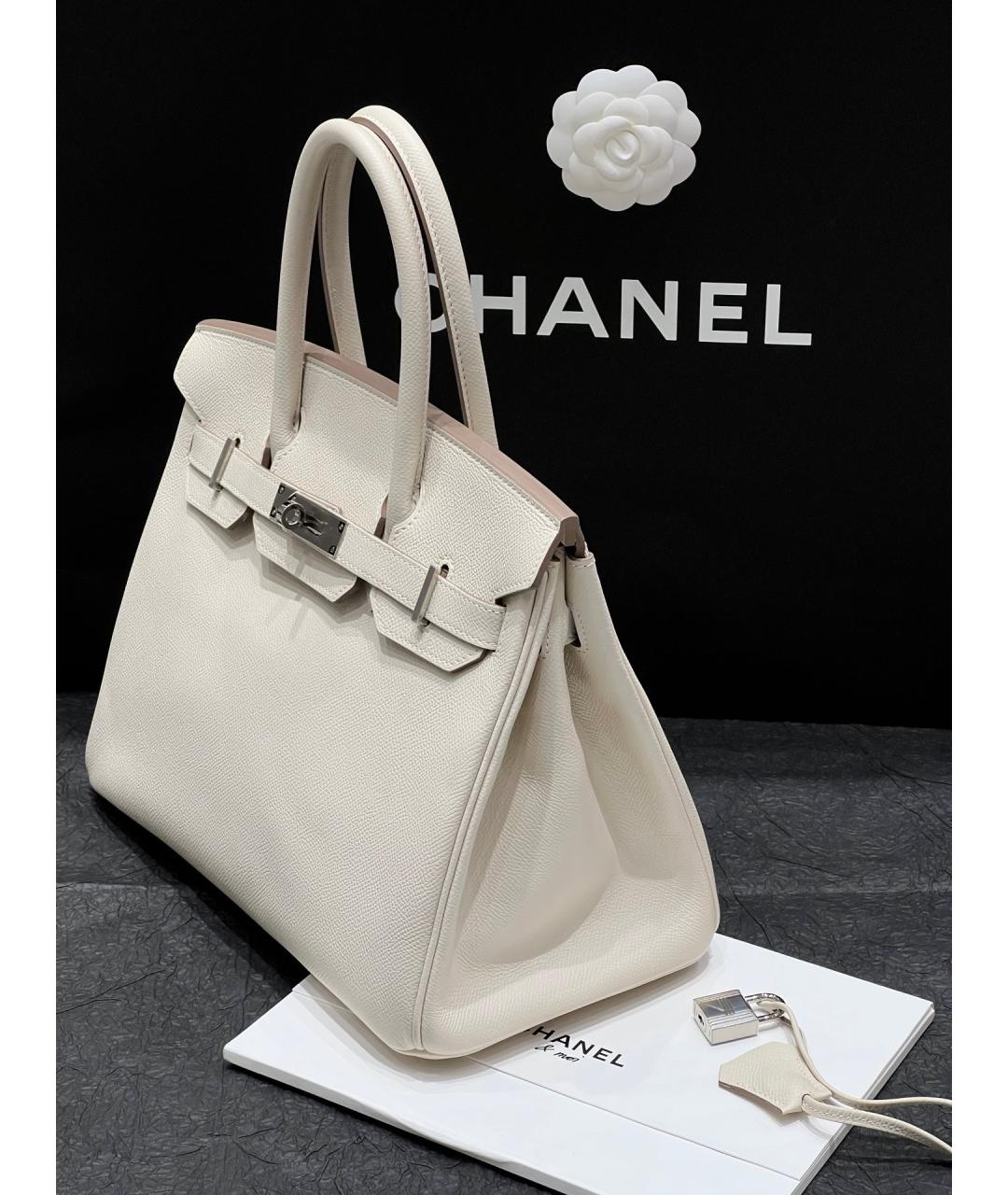 HERMES Белая кожаная сумка с короткими ручками, фото 3