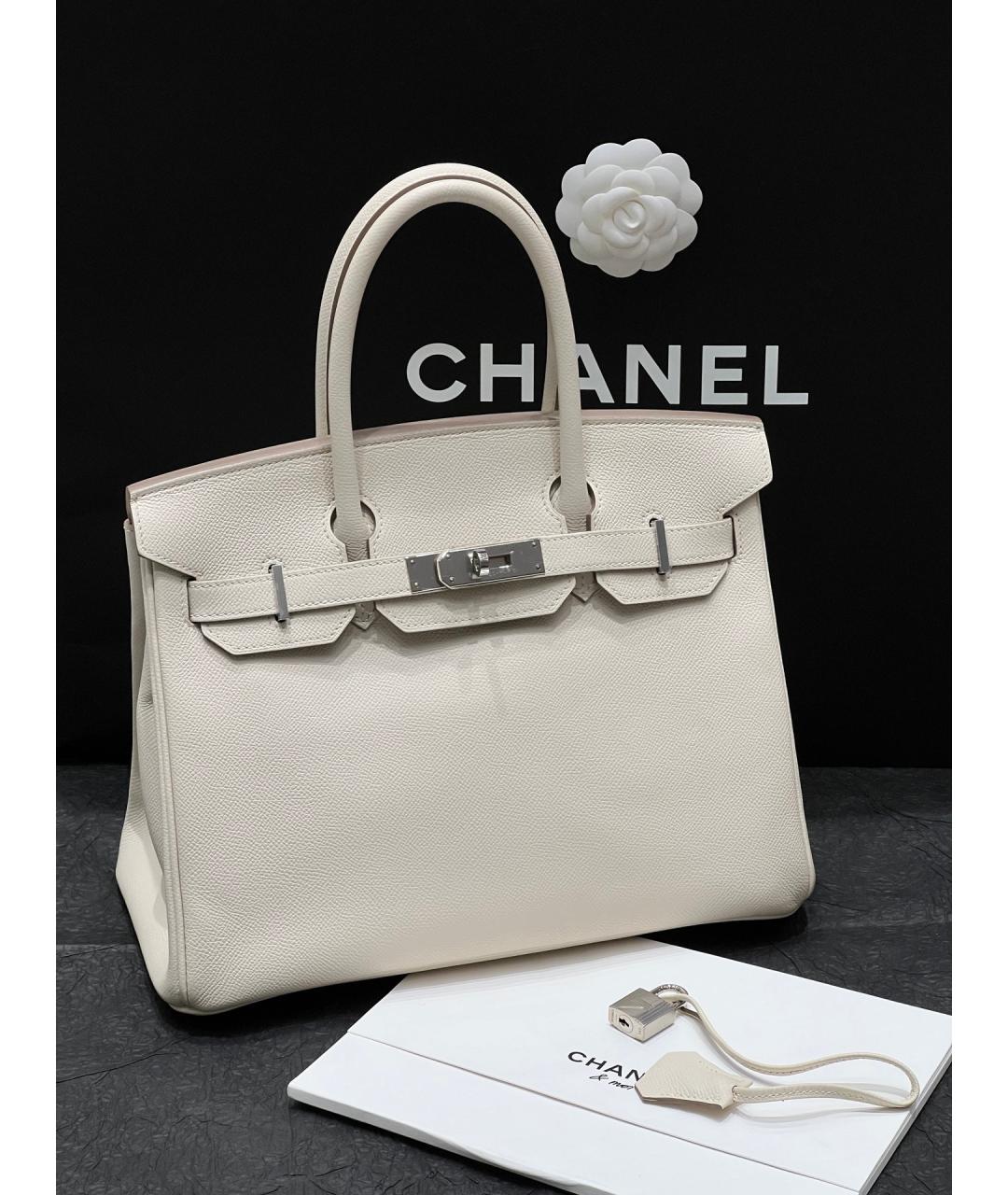 HERMES Белая кожаная сумка с короткими ручками, фото 8