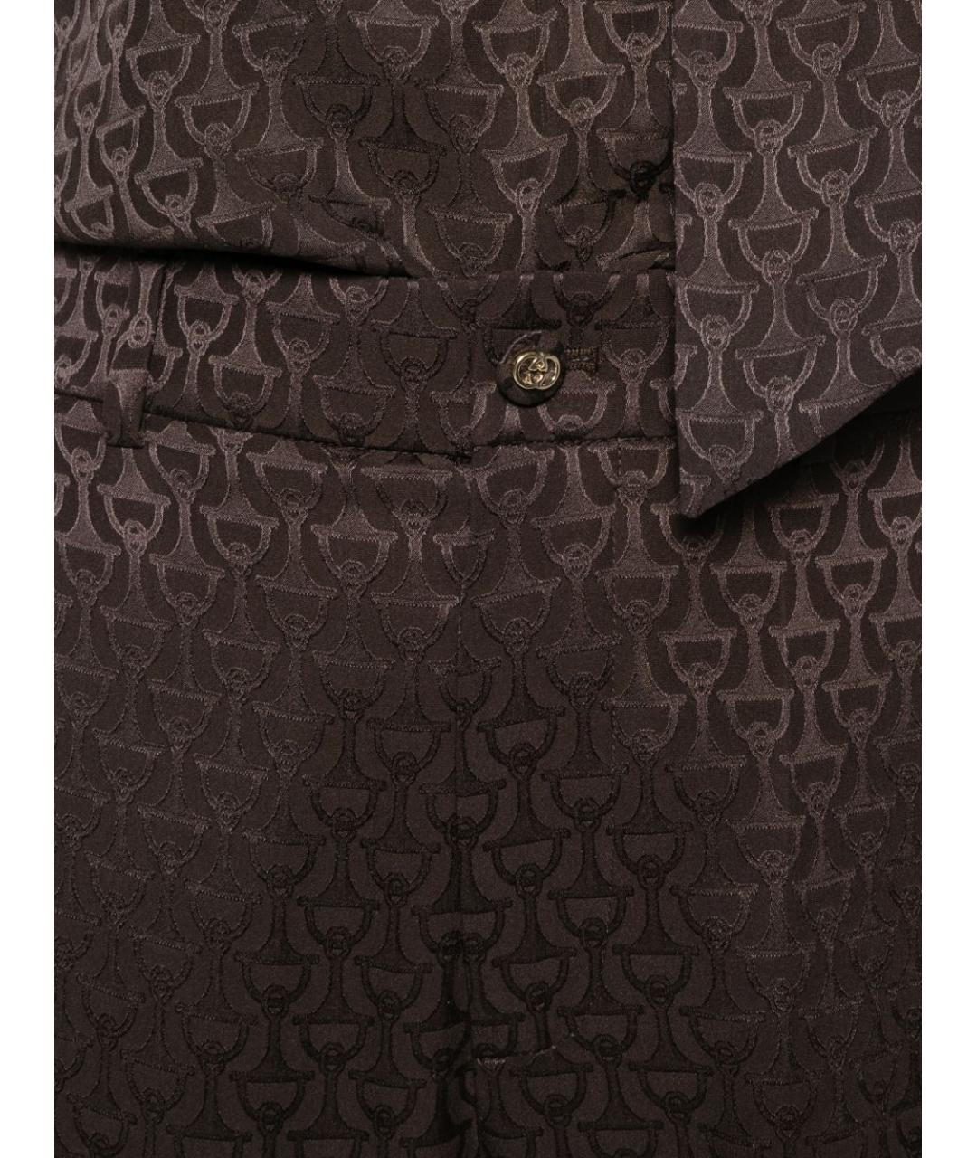 GUCCI Коричневые шелковые прямые брюки, фото 2