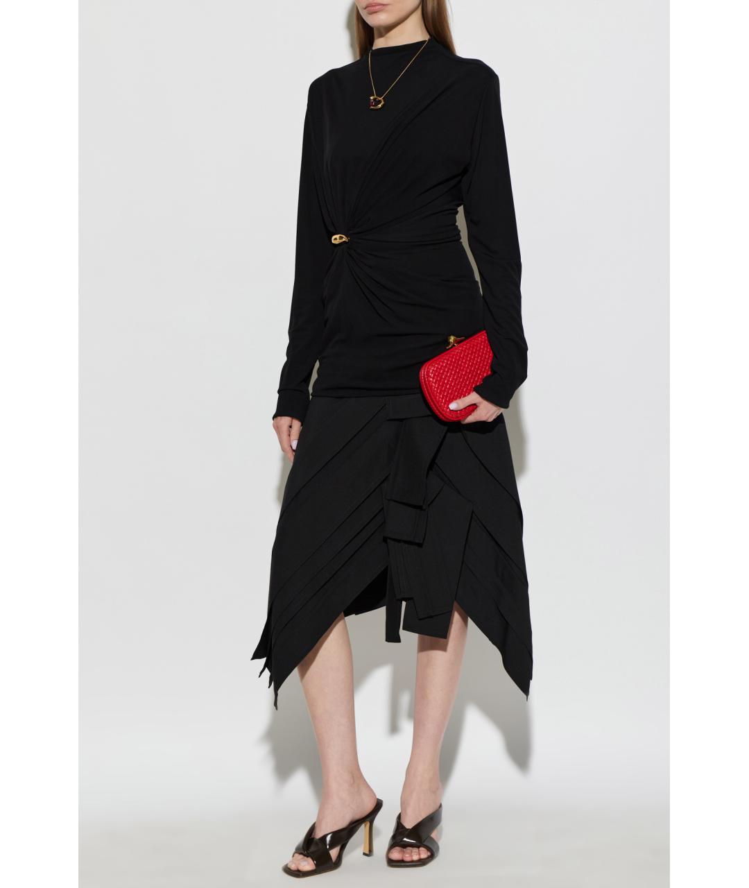 BOTTEGA VENETA Черная шерстяная юбка миди, фото 2