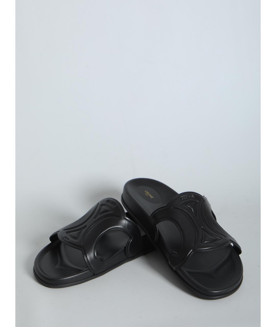 CELINE Черные кожаные шлепанцы, фото 5